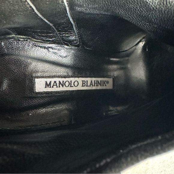 Manolo Blahnik Open Toe Heels Booties Black Suede Fringe - Picture 11 of 12